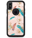 Teal and Croal Feathers Over Gold Strokes - iPhone X OtterBox Case & Skin Kits