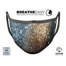 Teal and Gold Grungy Orbs of Light - Made in USA Mouth Cover Unisex Anti-Dust Cotton Blend Reusable & Washable Face Mask with Adjustable Sizing for Adult or Child
