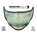 Teal and Gold Unfocused Orbs of Light - Made in USA Mouth Cover Unisex Anti-Dust Cotton Blend Reusable & Washable Face Mask with Adjustable Sizing for Adult or Child