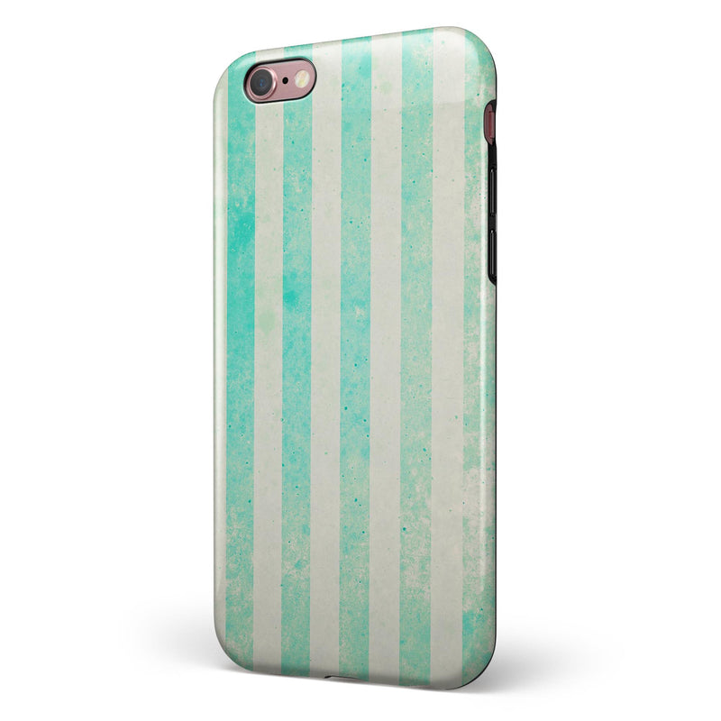 Teal and Green Grunge Vertical Stripes iPhone 6/6s or 6/6s Plus 2-Piece Hybrid INK-Fuzed Case