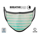 Teal and Green Grunge Vertical Stripes - Made in USA Mouth Cover Unisex Anti-Dust Cotton Blend Reusable & Washable Face Mask with Adjustable Sizing for Adult or Child
