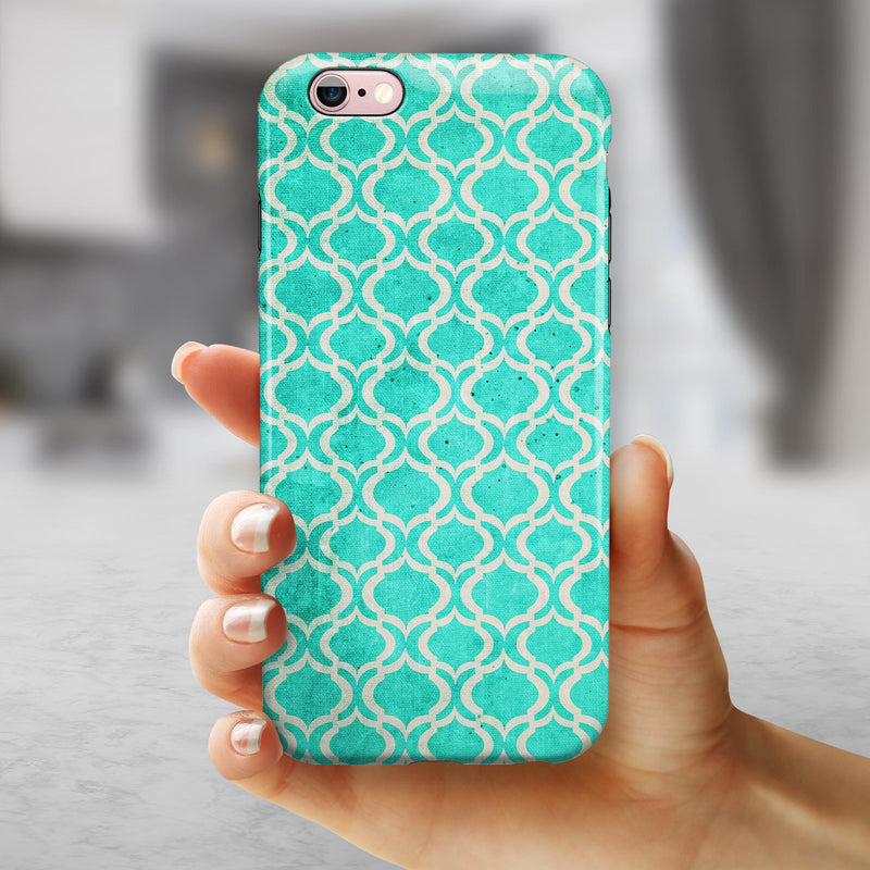 Teal and White Bubble Morrocan Pattern iPhone 6/6s or 6/6s Plus 2-Piece Hybrid INK-Fuzed Case