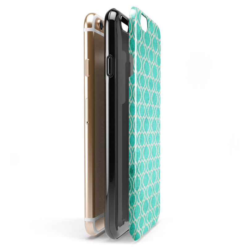 Teal and White Bubble Morrocan Pattern iPhone 6/6s or 6/6s Plus 2-Piece Hybrid INK-Fuzed Case