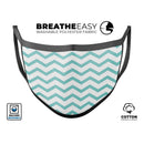 Teal and White Jagged Chevron - Made in USA Mouth Cover Unisex Anti-Dust Cotton Blend Reusable & Washable Face Mask with Adjustable Sizing for Adult or Child