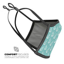 Teal and White Micro Anchors - Made in USA Mouth Cover Unisex Anti-Dust Cotton Blend Reusable & Washable Face Mask with Adjustable Sizing for Adult or Child
