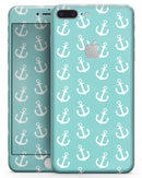 Teal and White Micro Anchors - Skin-kit for the iPhone 8 or 8 Plus
