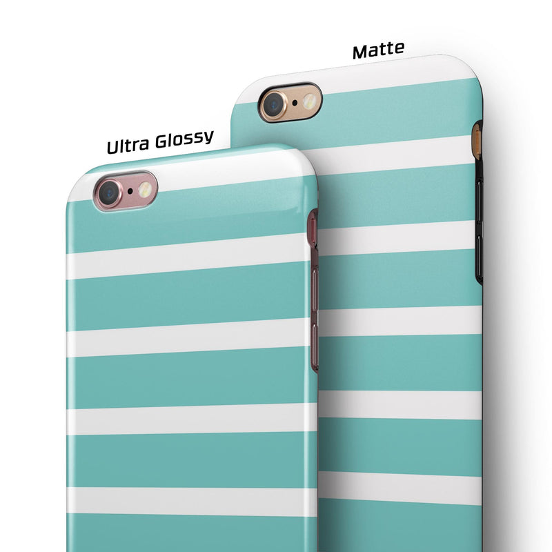 Teal and White horizontal Stripes iPhone 6/6s or 6/6s Plus 2-Piece Hybrid INK-Fuzed Case