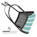 Teal and White horizontal Stripes - Made in USA Mouth Cover Unisex Anti-Dust Cotton Blend Reusable & Washable Face Mask with Adjustable Sizing for Adult or Child