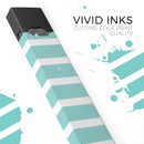 Teal and White horizontal Stripes - Premium Decal Protective Skin-Wrap Sticker compatible with the Juul Labs vaping device