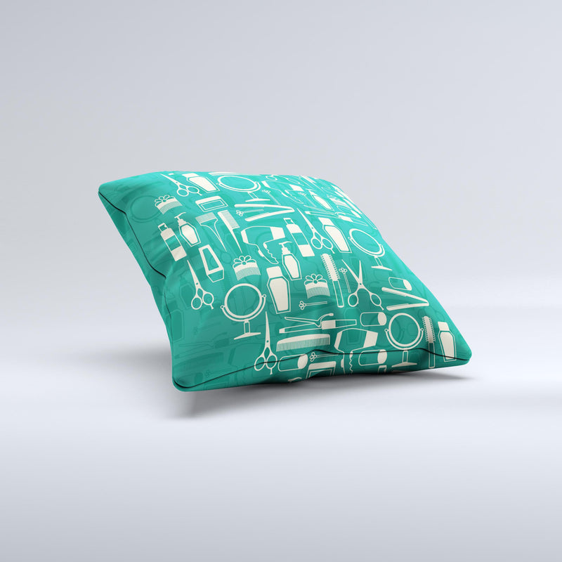 Teal and Yellow Beauty Product Icons ink-Fuzed Decorative Throw Pillow