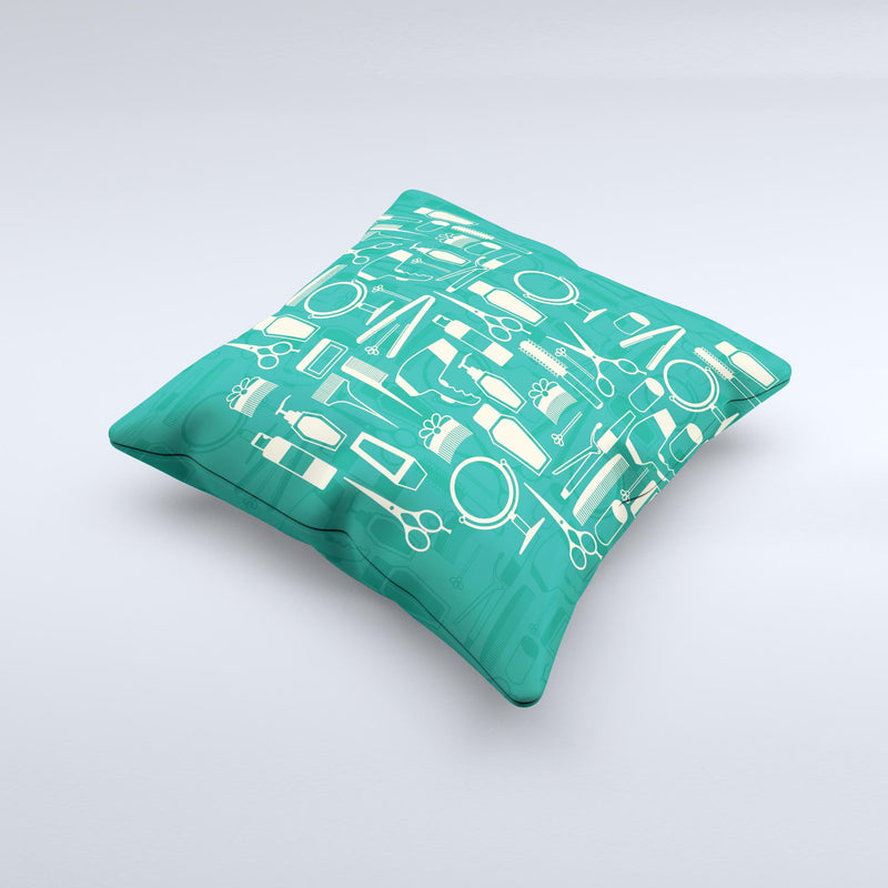 Teal and Yellow Beauty Product Icons ink-Fuzed Decorative Throw Pillow