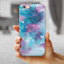 Teal to Pink 434 Absorbed Watercolor Texture iPhone 6/6s or 6/6s Plus 2-Piece Hybrid INK-Fuzed Case