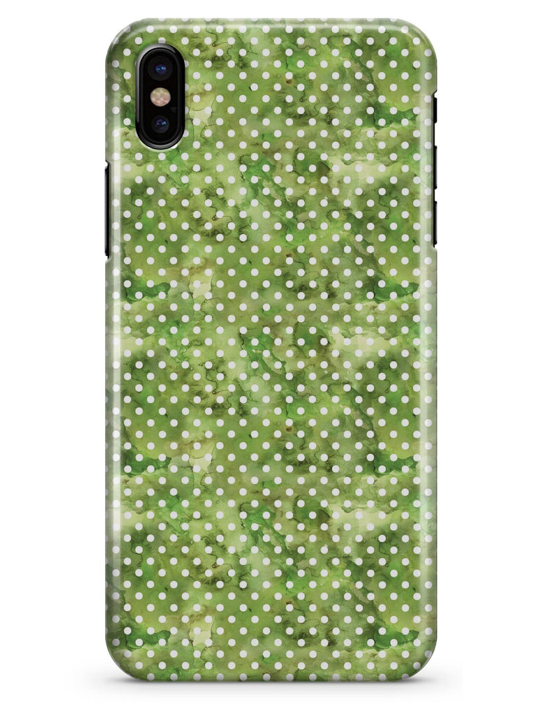 Teeny Tiny White Polka Dots on Green Watercolor - iPhone X Clipit Case