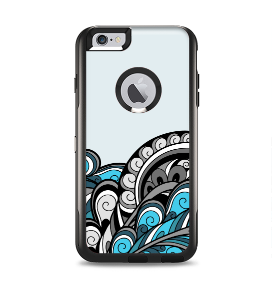The Abstract Black & Blue Paisley Waves Apple iPhone 6 Plus Otterbox Commuter Case Skin Set