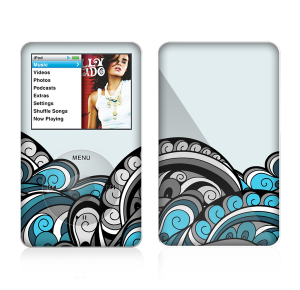 The Abstract Black & Blue Paisley Waves Skin For The Apple iPod Classic