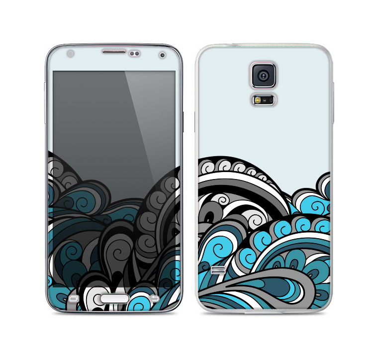 The Abstract Black & Blue Paisley Waves Skin For the Samsung Galaxy S5