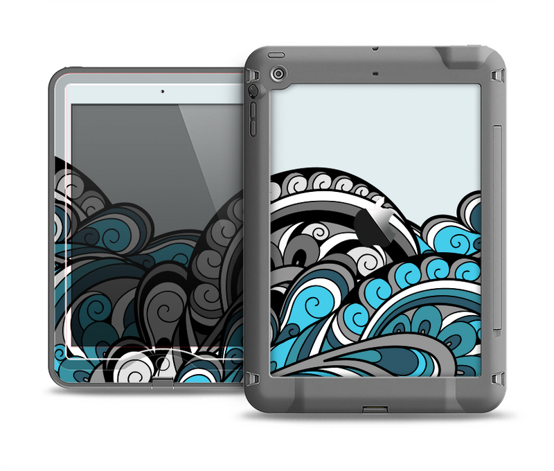 The Abstract Black & Blue Paisley Waves Apple iPad Mini LifeProof Nuud Case Skin Set