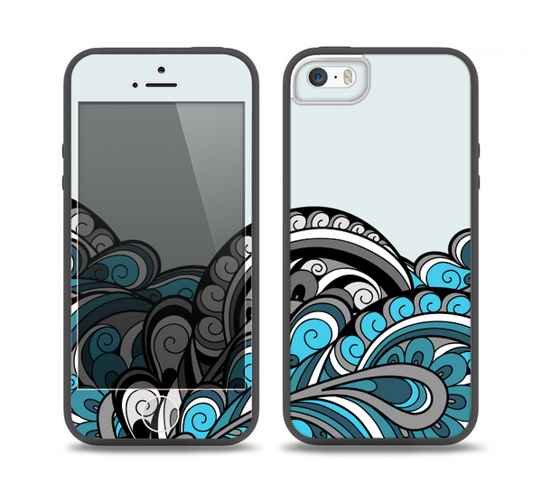 The Abstract Black & Blue Paisley Waves Skin Set for the iPhone 5-5s Skech Glow Case