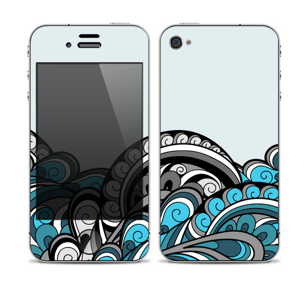 The Abstract Black & Blue Paisley Waves Skin for the Apple iPhone 4-4s
