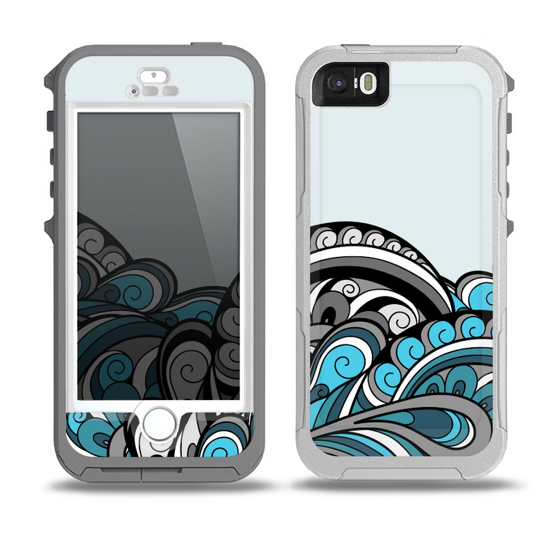 The Abstract Black & Blue Paisley Waves Skin for the iPhone 5-5s OtterBox Preserver WaterProof Case
