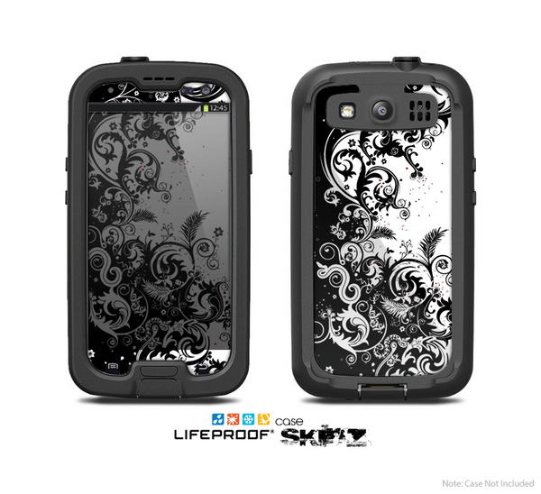 The Abstract Black & White Swirls Skin For The Samsung Galaxy S3 LifeProof Case