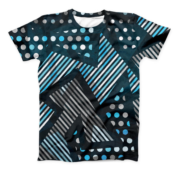 The Abstract Black and Blue Overlap ink-Fuzed Unisex All Over Full-Printed Fitted Tee Shirt