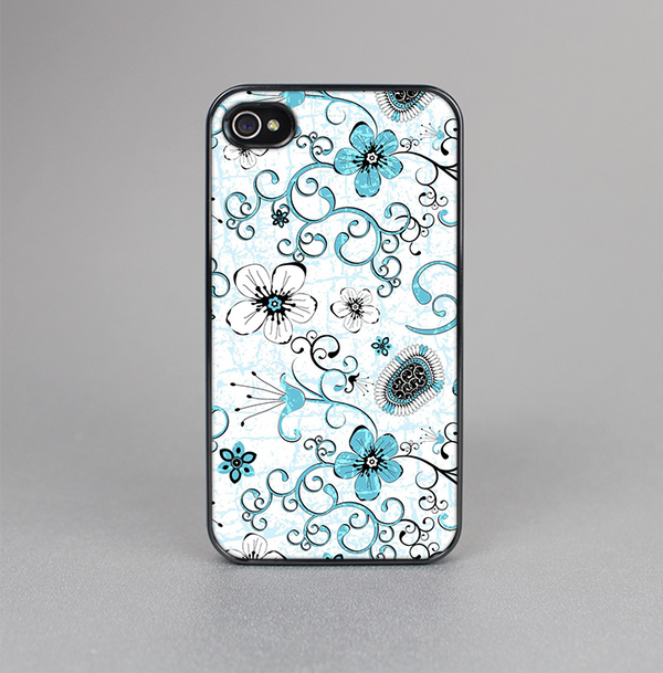 The Abstract Blue & Black Seamless Flowers Skin-Sert for the Apple iPhone 4-4s Skin-Sert Case