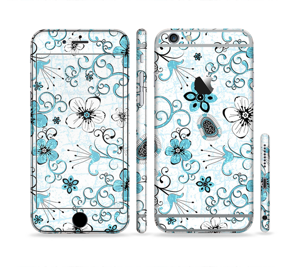The Abstract Blue & Black Seamless Flowers Sectioned Skin Series for the Apple iPhone 6 Plus