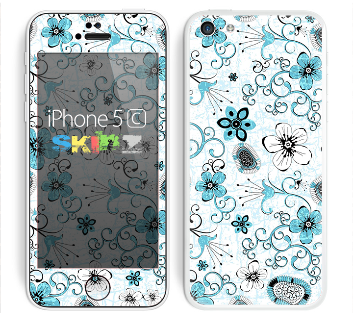 The Abstract Blue & Black Seamless Flowers Skin for the Apple iPhone 5c