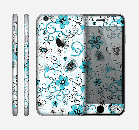 The Abstract Blue & Black Seamless Flowers Skin for the Apple iPhone 6