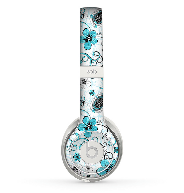 The Abstract Blue & Black Seamless Flowers Skin for the Beats by Dre Solo 2 Headphones