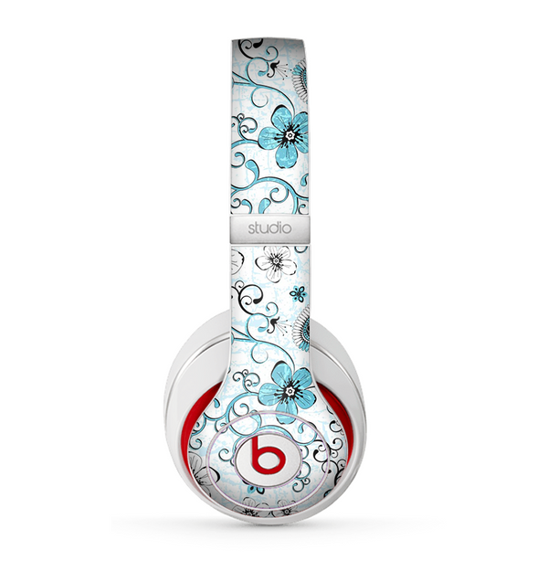 The Abstract Blue & Black Seamless Flowers Skin for the Beats by Dre Studio (2013+ Version) Headphones