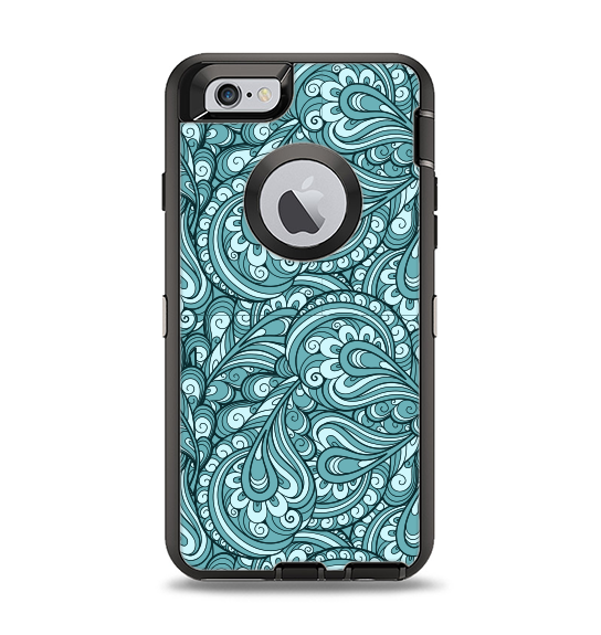 The Abstract Blue Feather Paisley Apple iPhone 6 Otterbox Defender Case Skin Set