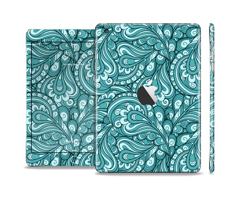 The Abstract Blue Feather Paisley Skin Set for the Apple iPad Mini 4