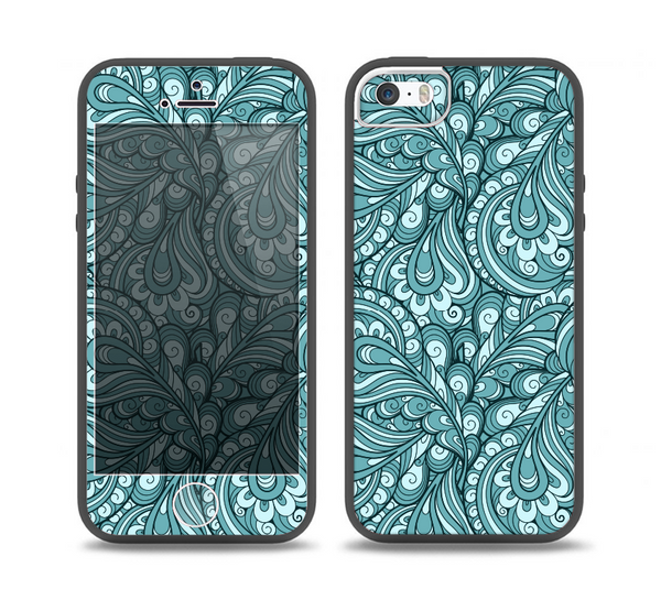 The Abstract Blue Feather Paisley Skin Set for the iPhone 5-5s Skech Glow Case