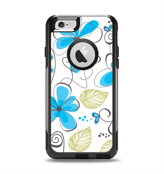 The Abstract Blue Floral Pattern V4 Apple iPhone 6 Otterbox Commuter Case Skin Set