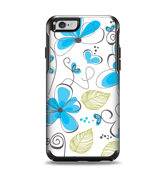 The Abstract Blue Floral Pattern V4 Apple iPhone 6 Otterbox Symmetry Case Skin Set