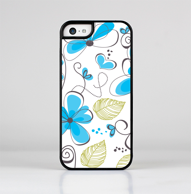 The Abstract Blue Floral Pattern V4 Skin-Sert for the Apple iPhone 5c Skin-Sert Case