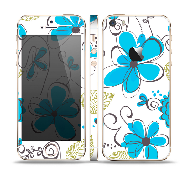 The Abstract Blue Floral Pattern V4 Skin Set for the Apple iPhone 5s