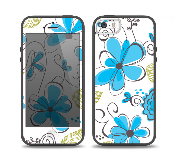 The Abstract Blue Floral Pattern V4 Skin Set for the iPhone 5-5s Skech Glow Case
