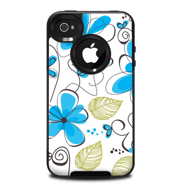 The Abstract Blue Floral Pattern V4 Skin for the iPhone 4-4s OtterBox Commuter Case