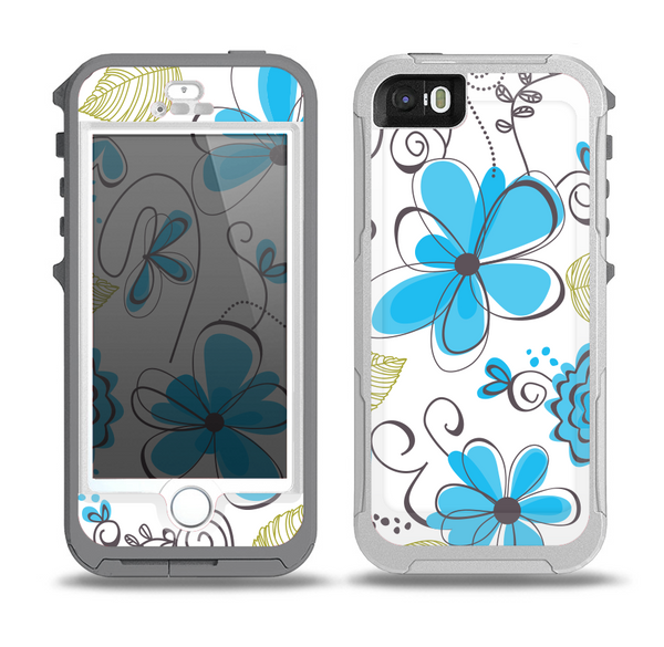 The Abstract Blue Floral Pattern V4 Skin for the iPhone 5-5s OtterBox Preserver WaterProof Case