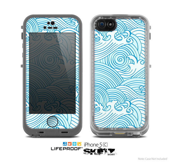 The Abstract Blue & White Waves Skin for the Apple iPhone 5c LifeProof Case