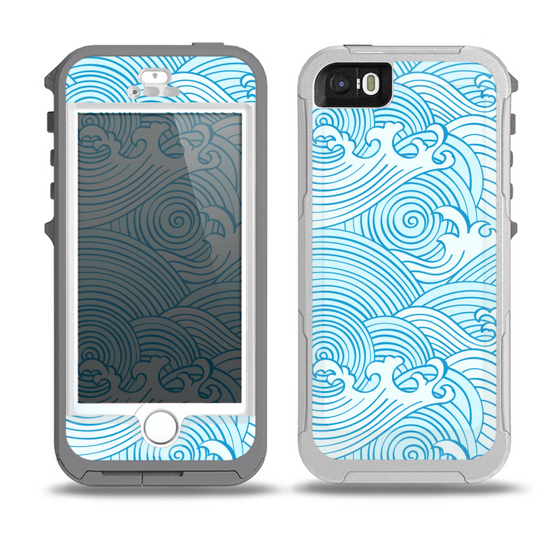 The Abstract Blue & White Waves Skin for the iPhone 5-5s OtterBox Preserver WaterProof Case