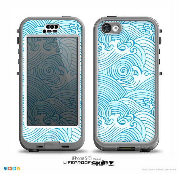 The Abstract Blue & White Waves Skin for the iPhone 5c nüüd LifeProof Case