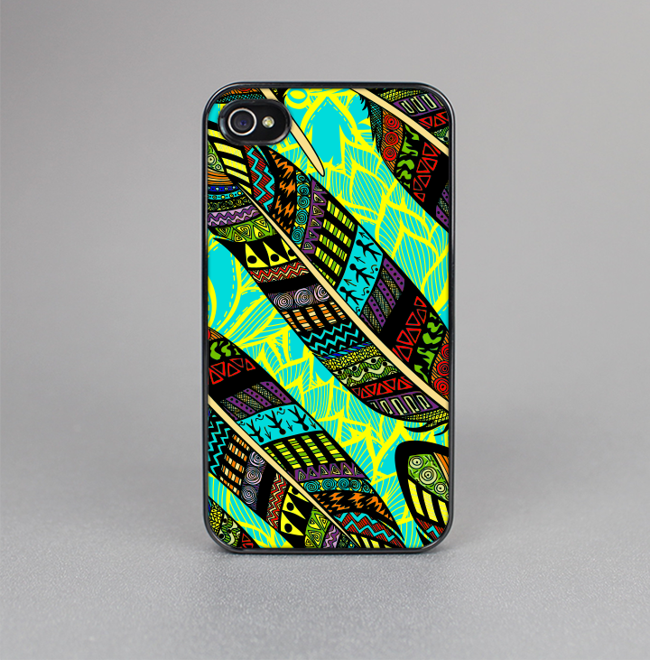 The Abstract Blue & Yellow Vector Feather Pattern Skin-Sert for the Apple iPhone 4-4s Skin-Sert Case