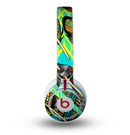 The Abstract Blue & Yellow Vector Feather Pattern Skin for the Beats by Dre Mixr Headphones