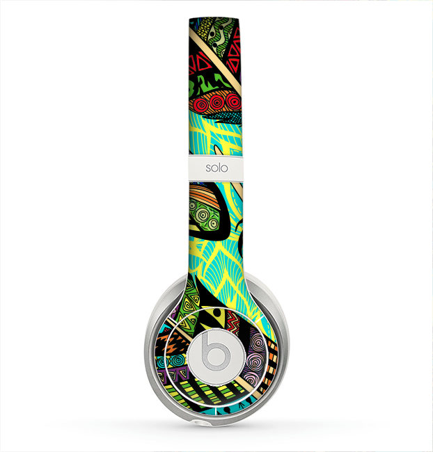The Abstract Blue & Yellow Vector Feather Pattern Skin for the Beats by Dre Solo 2 Headphones