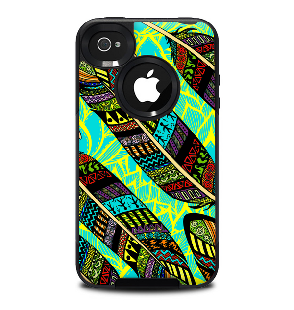 The Abstract Blue & Yellow Vector Feather Pattern Skin for the iPhone 4-4s OtterBox Commuter Case