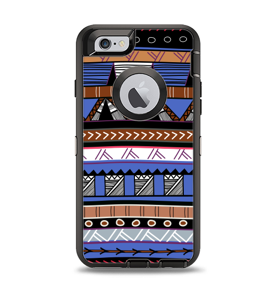The Abstract Blue and Brown Shaped Aztec Apple iPhone 6 Otterbox Defender Case Skin Set